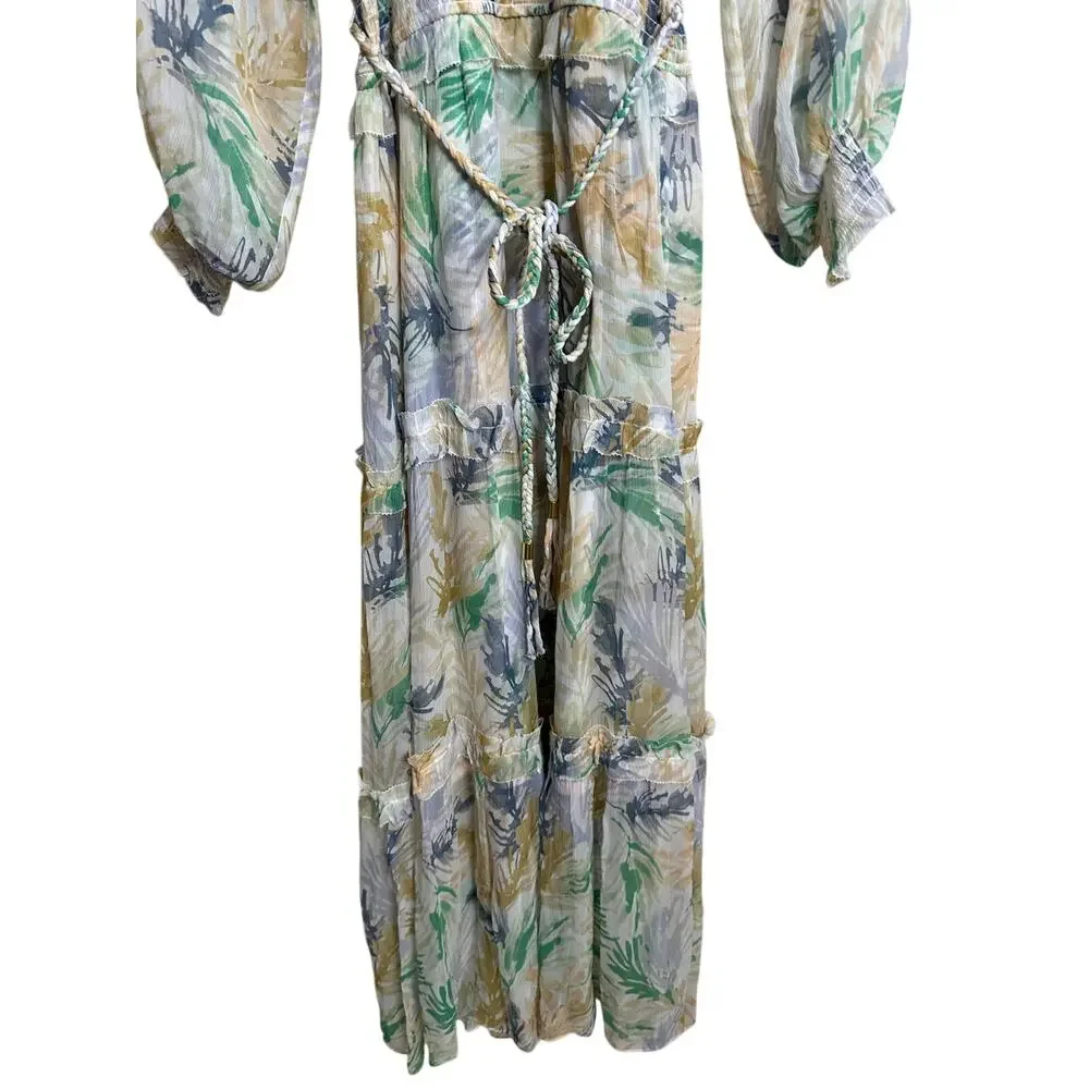 Christy Lynn Florence Maxi Dress Womans M NWOT 100% Silk Smocked Palm Print